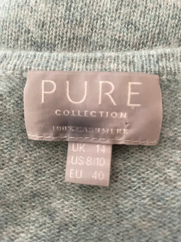 PURE COLLECTION 100% CASHMERE PALE TURQUOISE LONG SLEEVED JUMPER SIZE 14