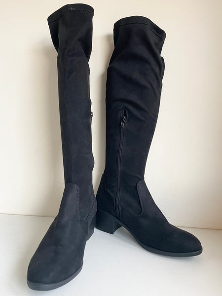 BRAND NEW PRINCIPLES BLACK FAUX SUEDE KNEE LENGTH SOCK BOOTS  SIZE 7/40