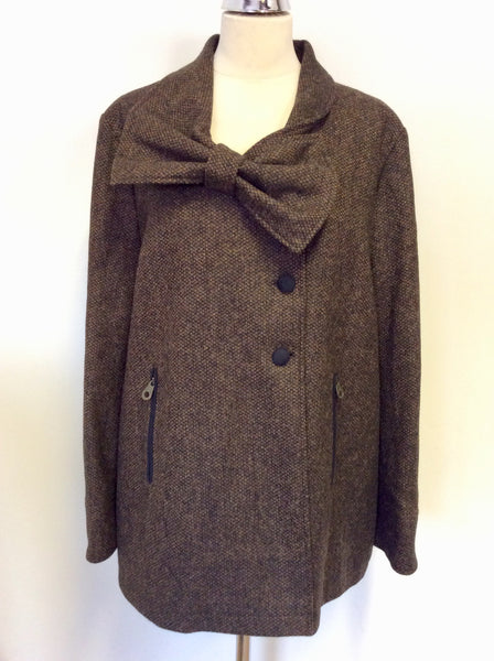 BRAND NEW JACK MURPHY BROWN TWEED SHETLAND WOOL BOW TRIM JACKET SIZE 18