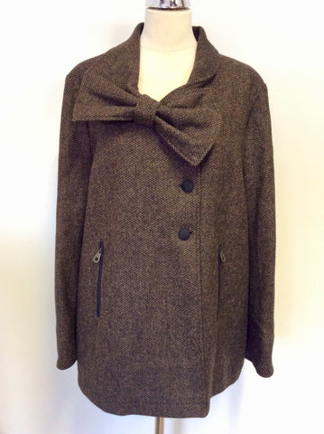 BRAND NEW JACK MURPHY BROWN TWEED SHETLAND WOOL BOW TRIM JACKET SIZE 18