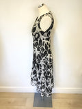 LK BENNETT BLACK & WHITE SILK PRINT SLEEVELESS SPECIAL OCCASION DRESS SIZE 10