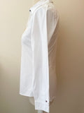 TOMMY HILFIGER WHITE WITH GOLD CREST LONG SLEEVED FITTED SHIRT SIZE 6 UK 10