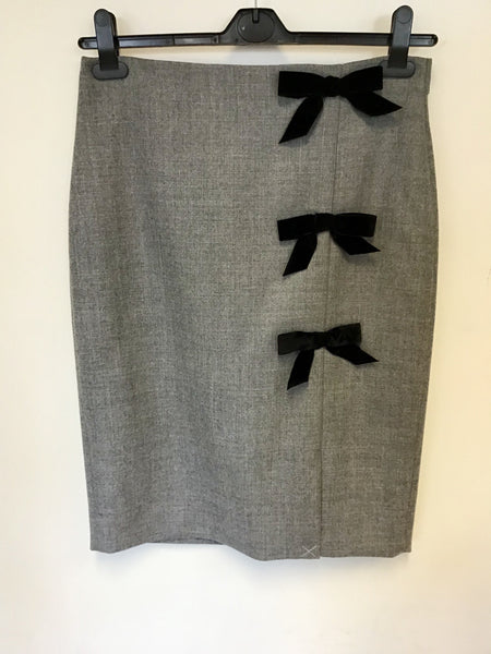 BRAND NEW J CREW GREY DOUBLE SERGE WOOL BOW TRIM PENCIL SKIRT SIZE 10