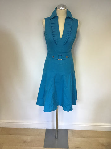 KAREN MILLEN TURQUOISE COTTON BLEND SLEEVELESS DRESS SIZE 10