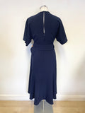 WHISTLES NAVY BLUE SHORT SLEEVED BELTED FIT & FLARE DRESS SIZE 8
