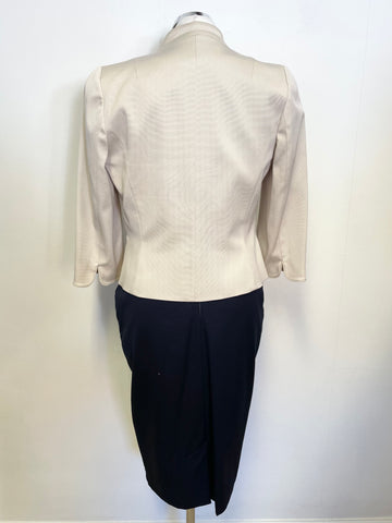 BRAND NEW PHASE EIGHT SLEEVELESS CREAM & NAVY BLUE PENCIL DRESS & SHORT JACKET SIZE 12