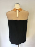 HOBBS BLACK & APRICOT SILK COLLARED SLEEVELESS TOP SIZE 12