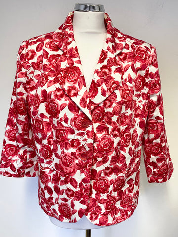 COTSWOLD COLLECTION RED & WHITE FLORAL PRINT COTTON JACKET SIZE 18