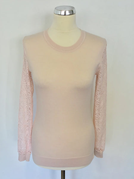 REISS CARA PALE PINK LACE SLEEVE JUMPER SIZE S