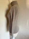 PURE COLLECTION OATMEAL BEIGE 100% CASHMERE CABLE KNIT POLO NECK JUMPER SIZE 8