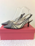 JACQUES VERT GREY SATIN SLINGBACK HEELS & MATCHING BAG SIZE 5/38
