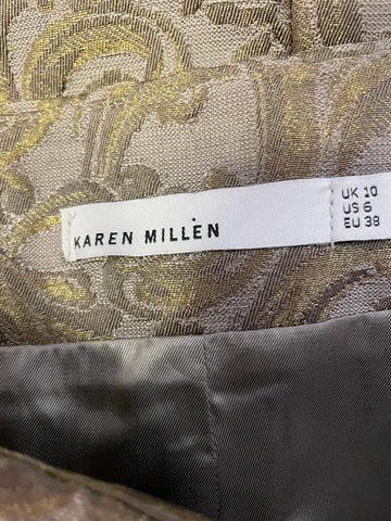 KAREN MILLEN BRONZE JACQUARD DESIGN MINI SKIRT SIZE 10