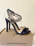 BRAND NEW CHI CHI NAVY BLUE SATIN & DIAMANTE TRIM STRAPPY HEEL SANDALS SIZE 5/38