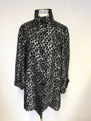 ROMAN BLACK & SILVER PRINT MID LENGTH SPECIAL OCCASION COAT SIZE S
