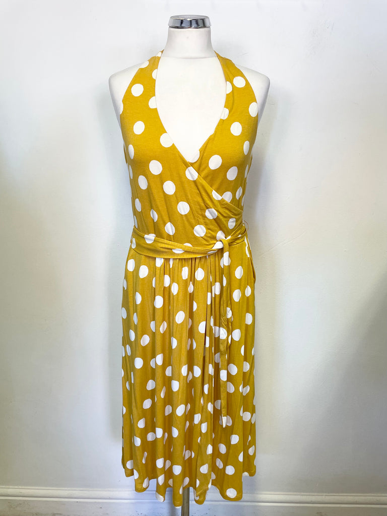 BRAND NEW BODEN MUSTARD & IVORY SPOT STRETCH JERSEY HALTER NECK FIT & Whispers Dress Agency BRAND NEW BODEN MUSTARD & IVORY SPOT STRETCH JERSEY HALTER NECK FIT & Whispers Dress Agency
