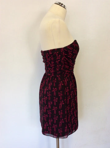 TED BAKER BLACK & PINK BOW PRINT STRAPLESS TOP SIZE 1 UK 8