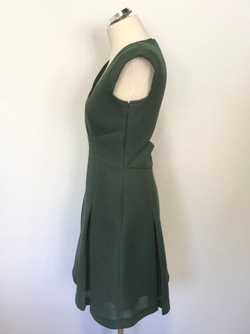 REISS RIVIERA GREEN FIT & FLARE CUT OUT BACK VOLUME DRESS SIZE 10