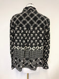 WHISTLES BLACK & CREAM PRINT 100% SILK LONG SLEEVED TOP SIZE 16