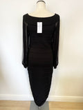 BRAND NEW AMANDA WAKELEY BLACK LONG SILK SHEER SLEEVE BODYCON DRESS SIZE 10