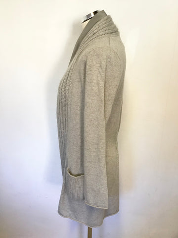 LUISA CERANO GREY WOOL & CASHMERE BLEND SILK TRIM CARDIGAN SIZE 10