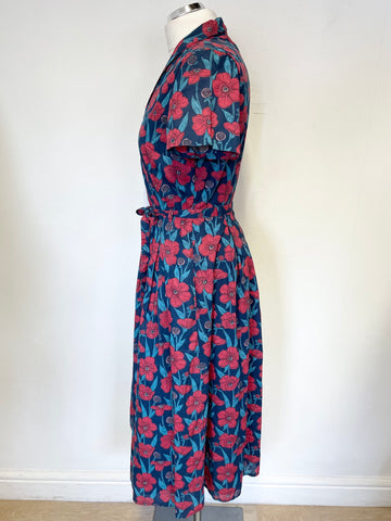 BRAND NEW SEASALT CORNWALL NAVY, TURQUOISE & RED FLORAL PRINT SHORT SLEEVE COTTON DRESS SIZE 10