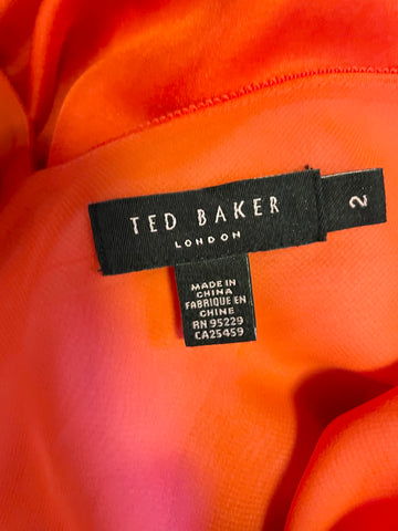 TED BAKER HOT ORANGE 100% SILK SLEEVELESS SPECIAL OCCASION DRESS SIZE 2 UK 10