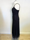 KALIKO NAVY BLUE MESH OVERLAY BEADED SLEEVELESS EVENING DRESS SIZE 10