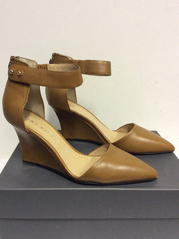 MINT VELVET ELENA TAN LEATHER SLIM WEDGE HEELS SIZE 6/39