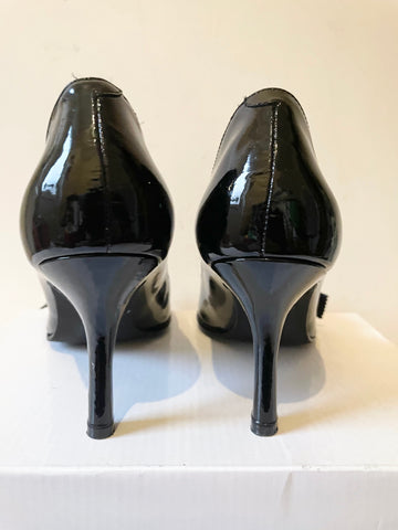 BEVERLEY FIELDMAN FOR RUSSELL & BROMLEY BLACK PATENT LEATHER HEELS SIZE 4.5/37.5