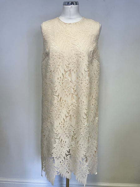 BRAND NEW JAEGER EX SAMPLE PALE LEMON LACE LEAF DESIGN SPECIAL OCCASION SHIFT DRESS SIZE 10