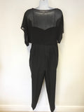 MINT VELVET BLACK SHOESTRING STRAP JUMPSUIT WITH SEMI SHEER BEADED OVER TOP SIZE 14