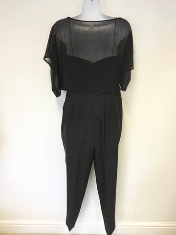 MINT VELVET BLACK SHOESTRING STRAP JUMPSUIT WITH SEMI SHEER BEADED OVER TOP SIZE 14