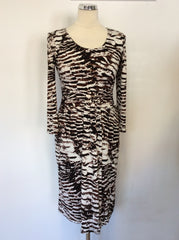 BRAND NEW LINEA BROWN,BLACK & WHITE PRINT 3/4 SLEEVE GRECIAN DRESS SIZE 10