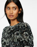 TED BAKER ALICAH DARK FLORAL FLORAL PRINT PUFF SLEEVED MIDI DRESS SIZE 2 UK 10/12