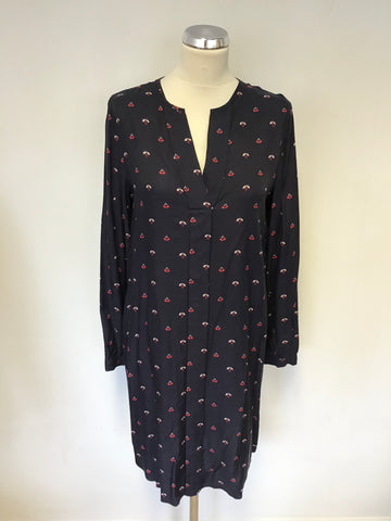 HOBBS NAVY BLUE WITH RED & WHITE FLORAL PRINT SHIRT DRESS SIZE 10