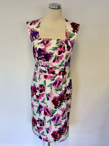 LAURA ASHLEY WHITE FLORAL PRINT PENCIL DRESS SIZE 12