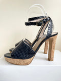 BRAND NEW LK BENNETT NAVY BLUE LEATHER PLAITED WEAVE CORK PLATFORM & HEEL SANDALS SIZE 5/38