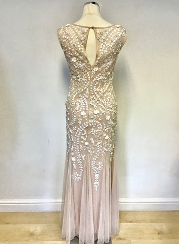 DEBUT NUDE WITH PEARL BEAD EMBELLISHED NET OVERLAY LONG OCCASION / EVENING DRESS SIZE 8