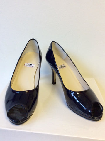 HB ESPANA DARK BLUE PATENT LEATHER PEEP TOE HEELS SIZE 4/37