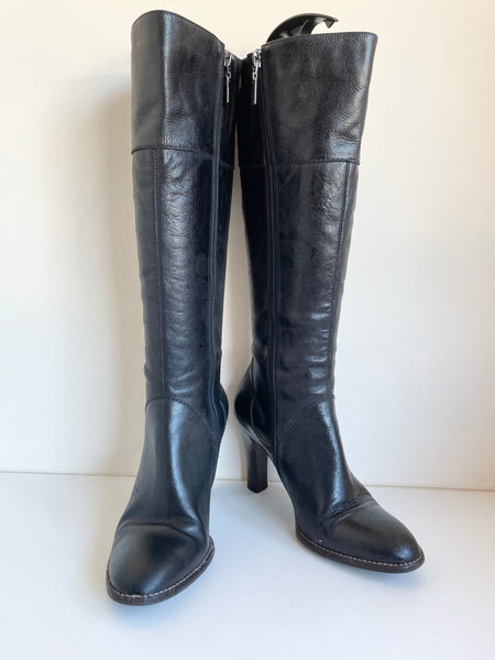 RIVER ISLAND BLACK LEATHER KNEE LENGTH BOOTS  SIZE 5/38