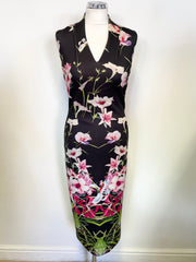 TED BAKER BLACK & FLORAL PRINT SLEEVELESS PENCIL DRESS SIZE 2 UK 10