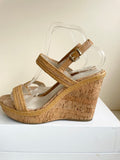 CARVELA CAMEL PLAITED STRAW STRAPS CORK PLATFORM & WEDGE HEEL SANDALS SIZE 7/40