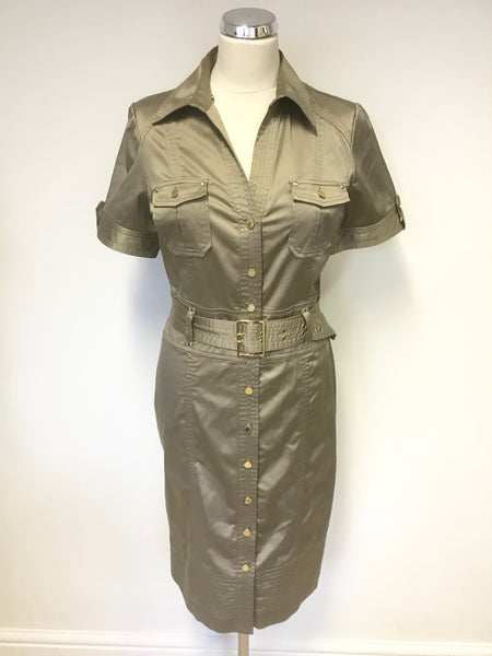 STAR BY JULIEN MACDONALD KHAKI SHADE BELTED SHORT SLEEVE SHIRT DRESS SIZE 14