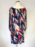 STAR BY JULIEN MACDONALD CREAM,BLACK,RED & BLUE 3/4 SLEEVE SHIFT DRESS SIZE 8