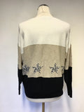 MINT VELVET IVORY,BEIGE & BLACK STRIPE JUMPER WITH LEOPARD PRINT STARS SIZE S
