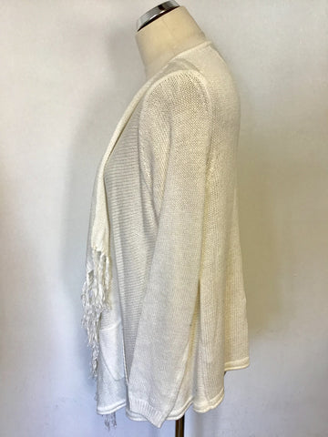 THE WHITE LABEL WHITE TASSEL TRIM COTTON CARDIGAN SIZE 12