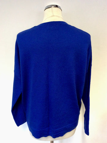 REISS ELECTRIC BLUE RAYA WOOL V NECK JUMPER SIZE M