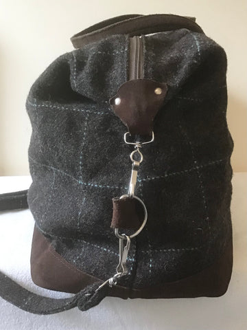 LUCY HAYLER BROWN HARRIS TWEED WOOL & SUEDE HOLD ALL/ WEEKEND BAG