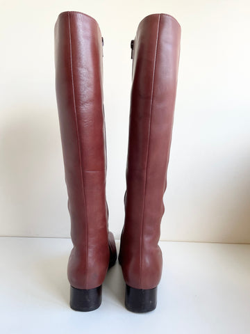 ECCO CHESTNUT BROWN LEATHER KNEE LENGTH LOW HEEL BOOTS SIZE 5/38