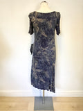 RALPH LAUREN BLUE & BEIGE PRINT SHORT SLEEVE STRETCH JERSEY DRESS SIZE S